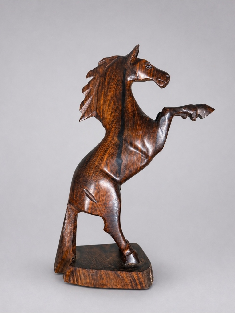 Hand Carved Wooden Rearing Horse Figurine Rustic Folk Art Equestrian Decor
